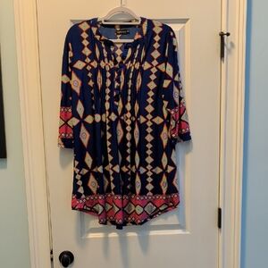 Reborn Vibrant Blue and Pink Patterned Top